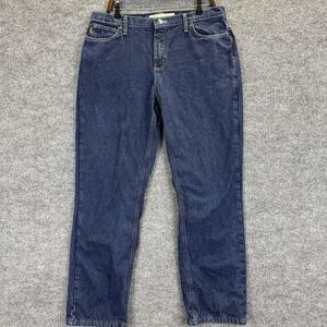 Cabelas Casuals Jeans Womens 14 Regular Blue Flannel Lined Plaid Denim Pants